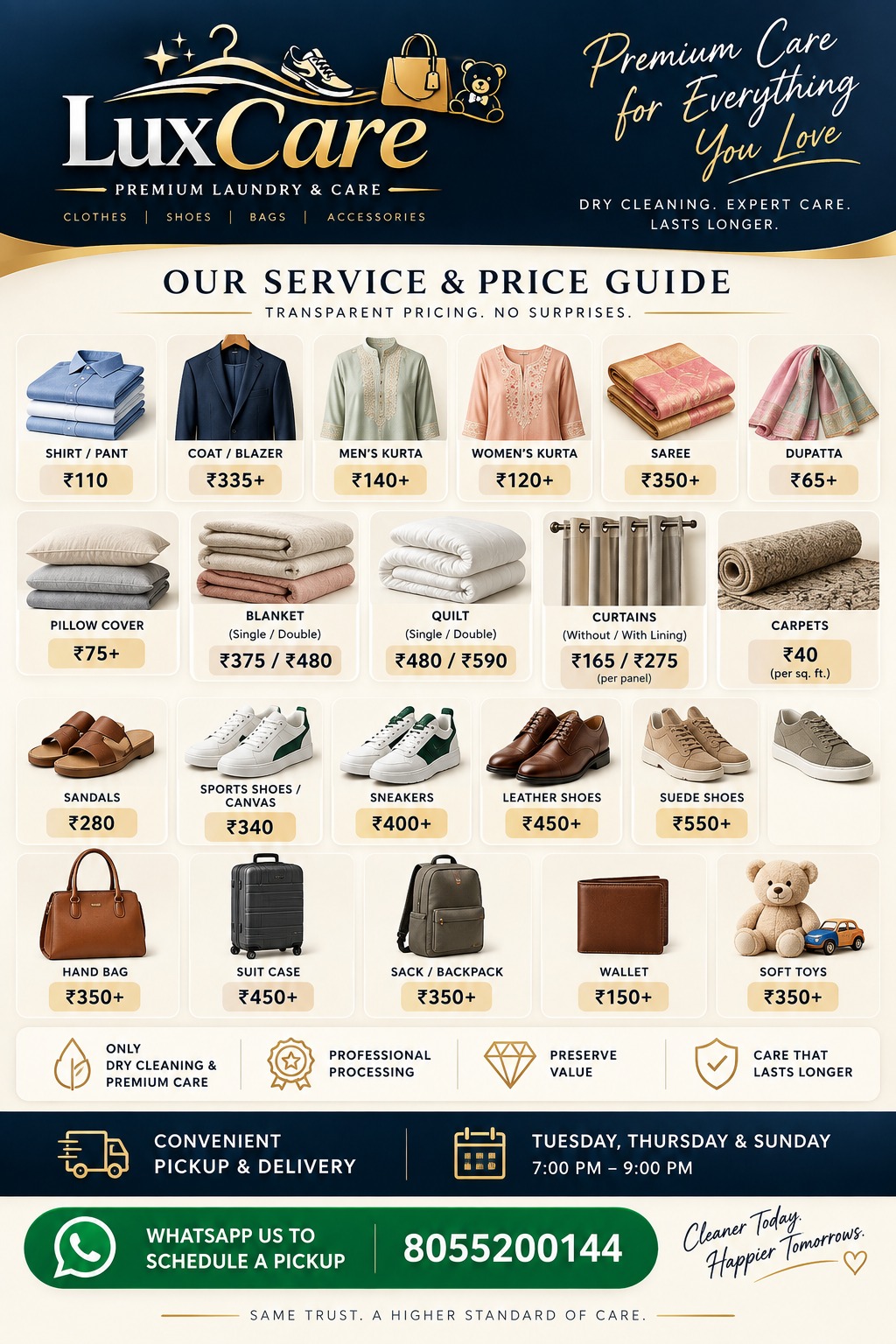 Official LuxCare Price Guide Poster
